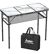 Anbte Camping Folding Table, 3ft Tri-Fold Aluminum Camping Table Adjustable Height Max 27.5", Por...