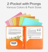 Dunwell Plastic Pocket Folders with Prongs - (6 Pack, Pastel), 2-Pocket 3-Prong Folders, Durable ...
