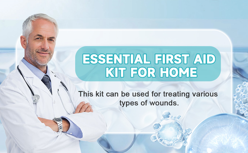 essential first aid kit for home, this kit can be used for treating variois types of wounds