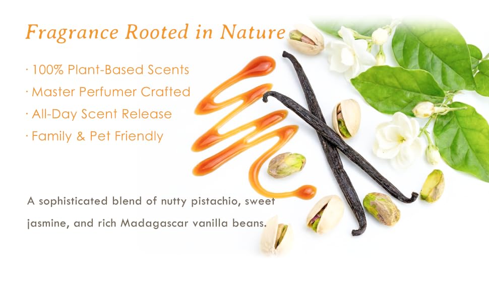 Natural plant based floor cleaner ingredients with pistachio vanilla jasmine and caramel scent