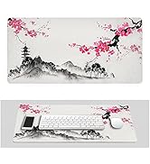 Watercolor Landscape Sakura Cherry Blossom Gaming Mouse Pad 31.5×11.8inch with Stitched Edges Ext...