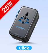 SKRSAN Aura Ultra-Slim Universal Travel Adapter PD 25W, 36mm Thin 6-Port International Wall Charger