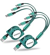 SIQIWO Multi USB C Retractable Cable, [3.3Ft/3A/2 Pack] QC 3.0 USB C Splitter Cable, 3 in 1 Charg...