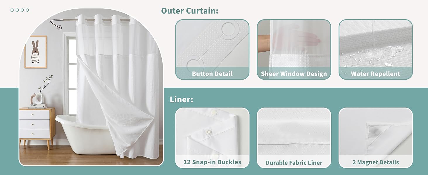 shower curtain with liner and hooks