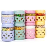 Gemice 8-Pack Overnight Oats Containers with Lids and Colorful Sleeves, 16 oz &amp; 10 oz Airtight Gl...