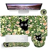 Blusabaca Black Cat Mouse Pad Desk Pad, Funny Cute Desk Mat Large Gaming Mouse Pad with Wrist Res...
