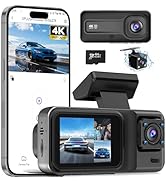 3 Channel 4K Dash Cam with 5GHz WiFi &amp; APP Control, 4K+1080P+1440P Dash Cam Front and Rear Inside...
