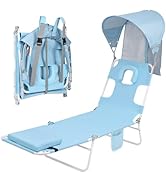 Backpack Beach Tanning Chair with Canopy Sun Shade &amp; Face Hole, 6 Position Folding Lounge Sun Cha...