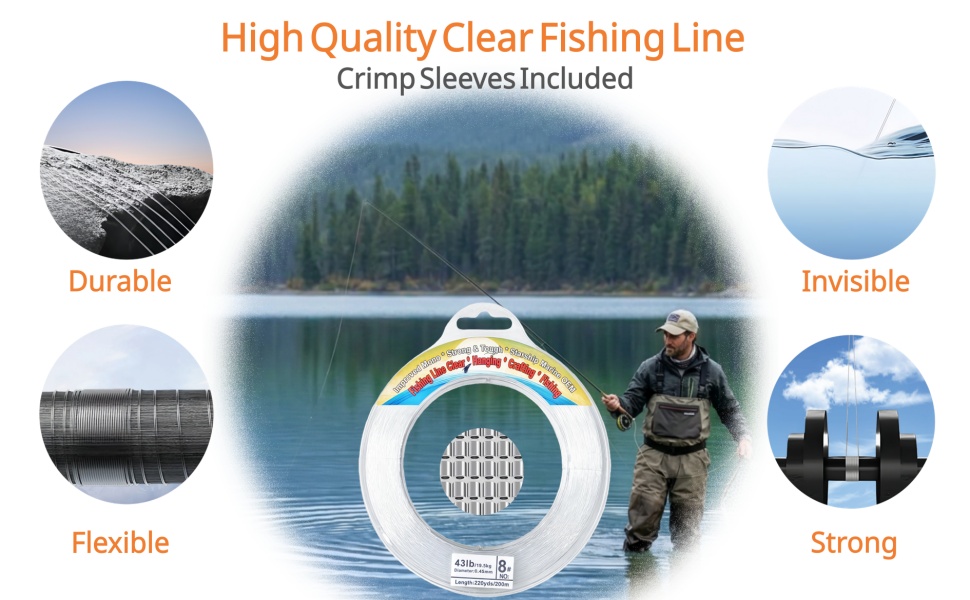 Aboda Clear Fishing Line Wire Value Pack with Crimp Sleeves
