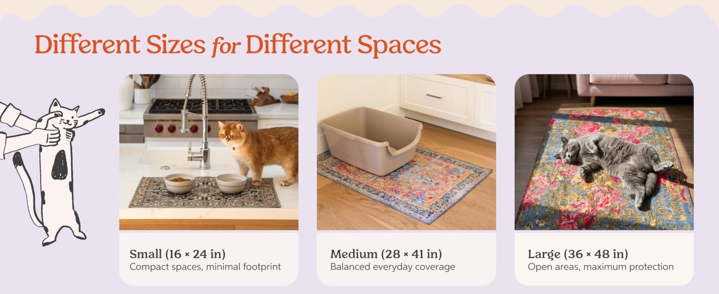 litter mat xl multiple cats setup with wide coverage around open pans and covered litter boxes