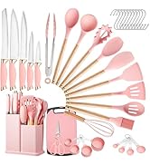LSFCHUJU 37 PCS Kitchen Utensils Set, Silicone Cooking Utensils Set with Kitchen Knife Set and Ho...