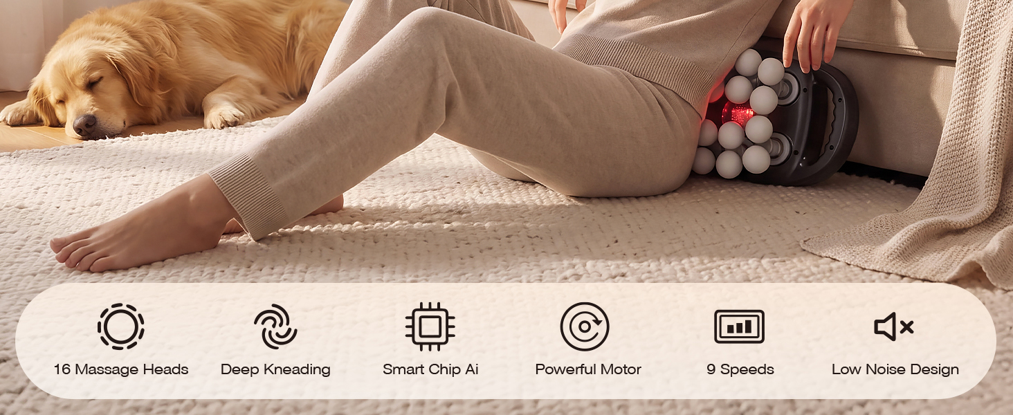 Close-up of 16 massage heads on an electric back massager for wide contact across the back.