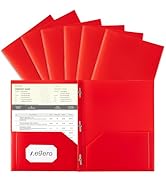 Aegero Folders with Pockets and Prong with Fasteners (6 Pack,Red),Durable Plastic Pocket Folders ...