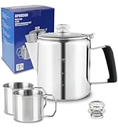 Multi Use 6 Cup Coffee Pot Bundle Coffee Percolator with 2 Mugs Stainless Steel Coffee Maker with...