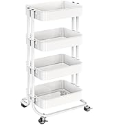 Pipishell 4 Tier Metal Rolling Utility Cart, Heavy-Duty Storage Rolling Cart with 2 Lockable Whee...