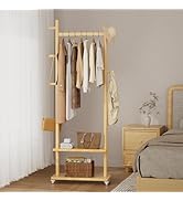 Taitiy Coat Rack Freestanding Clothing Rack with Wheels &amp; 2 Shelves Storage &amp; 5 Hooks Heavy Duty ...