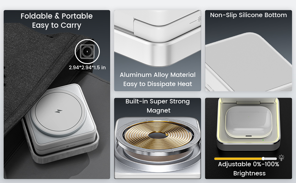 3-in-1 Wireless Charger for iPhone,15W Fast Wireless Charging Station for Magsafe Charger