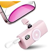 Pink Power Bank for iPhone 14 Pro Max, 5000mah Mini Portable Battery Charger for Apple Watch, Tin...