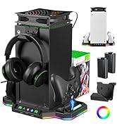 Cooling Fan Charging Stand for Xbox Series X, Vertical Cooler System Dual Controller Charger Stat...