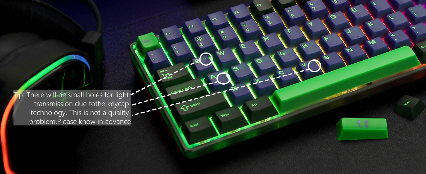 PBT Keycaps, Jade Keycaps 60 75 100 Percent, Translucent Key caps Custom