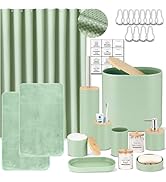 IMAVO Green Bathroom Set,26Pcs Bathroom Accessories Set with Waverg Shower Curtain,Rugs,Trash Can...