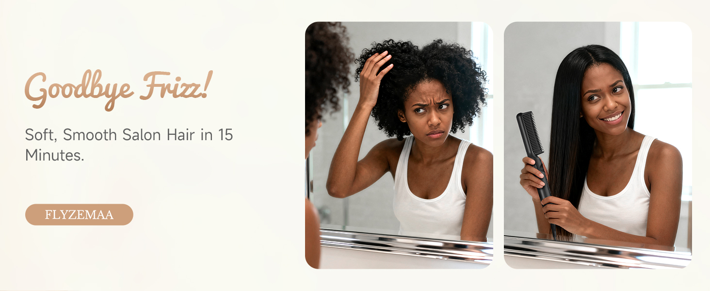 straightener comb delivers soft, smooth, salon-quality hair in just 15 minutes, eliminating frizz