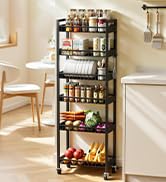 Kssiaz Slim Storage Cart, 6 Tier Rolling Cart with Wheels, Narrow Mobile Utility Shelf Unit Organ...