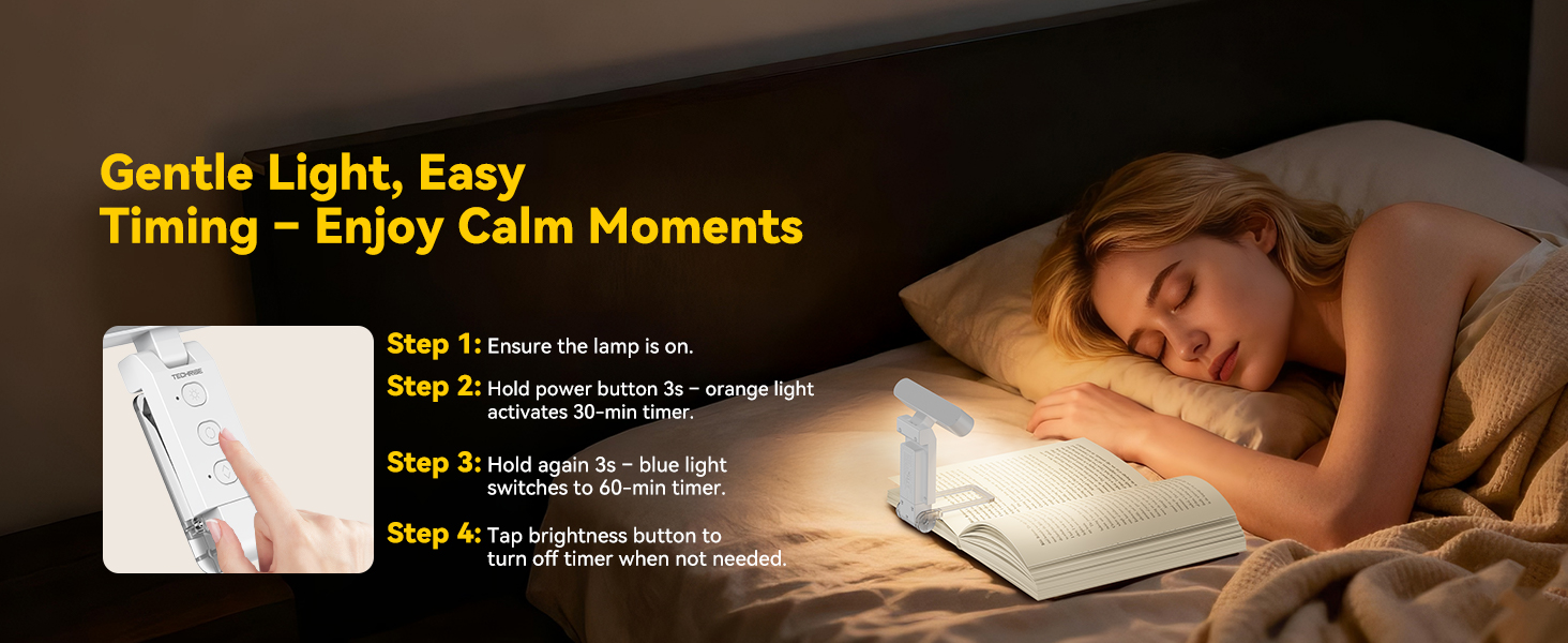TechRise book reading light Gentle Light, Easy Timing- Enjoy Calm Moments
