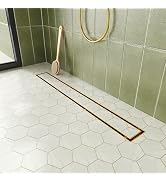 Neodrain 24-Inch Gold Linear Shower Drain with Tile Insert Cover, Golden 304 Stainless Steel Rect...