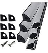 HAMRVL 6-Pack 30cm/1ft Led Channel Diffuser Black Aluminum with Mliky White Cover V Shape 16x16mm...