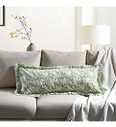 CPC Olive Green 100% Cotton Block Print Ruffle Sham Cover 14x36 inch, Handmade Boho Floral Pillow...