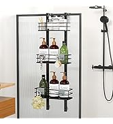 Orimade Adjustable Hanging Over the Shower Door Caddy with Hooks, Bathroom Organizer Shelf Storag...