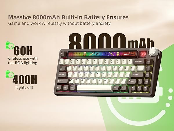 75% Mechanical Keyboard with Screen and Knob, Retro Creamy Wireless Gaming Keyboard Custom