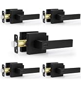 Estmoon 5 Pack Matte Black Door Handles Interior Door Knobs, Home Improvement Keyless Privacy Doo...