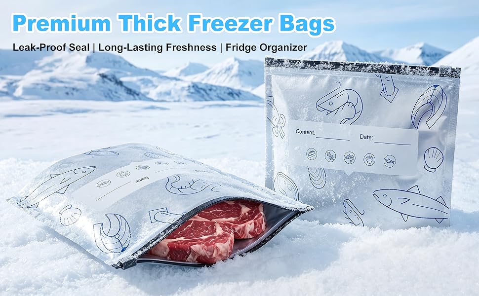reusable freezer bags, thick leakproof food storage bags for meat, fridge organizer bags