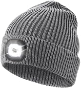 Wmcaps Unisex LED Beanie with Light, USB Rechargeable LED Headlamp Hat Beanie, Winter Warm Knitte...