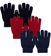 Touchscreen Kids Gloves for Boys Girls, 3 Pairs 2-14 Age Child Winter Warm Glove