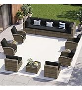 Aoxun 13 Piece Outdoor Patio Furniture Set with Coffee Table, Wicker Rattan Outdoor Furniture wit...