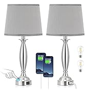 Bedrooms Touch Control Bedside Lamp with USB C+A, 3 Way Dimmable Nightstand Lamps with USB Port, ...