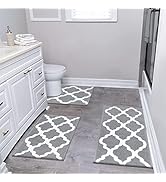 Pauwer Bathroom Rugs Sets 3 Pieces, Non-Slip Microfiber Shaggy Bath Mat, Soft Plush Absorbent Bat...