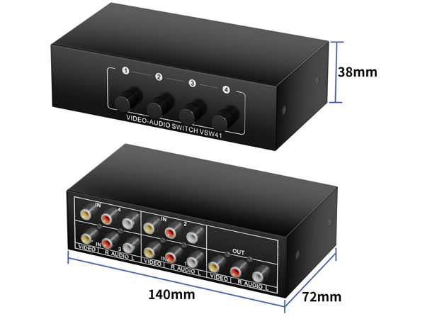 4 in 1 Out R/L RCA Stereo Audio Video Switch Manual Switching audio visual rca composite switcher