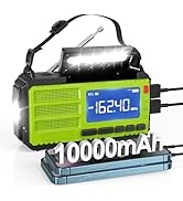 10000mAh Hand Crank Emergency Radio, AM FM NOAA Weather Alert Radio, Portable Solar Radio, 3 Char...