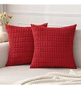 MIULEE Pack of 2 Christmas Red Corduroy Decorative Throw Pillow Covers 18x18 Inch Soft Boho Strip...