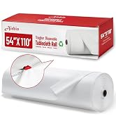 Plastic Table Cloth, 110 Ft X 54 in Disposable Tablecloth White Tablecloth Premium PEVA Plastic T...
