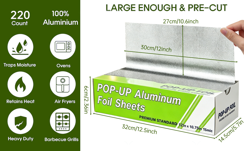 Aluminum Foil Wraps - 220 Precut Sheets Tin Foi