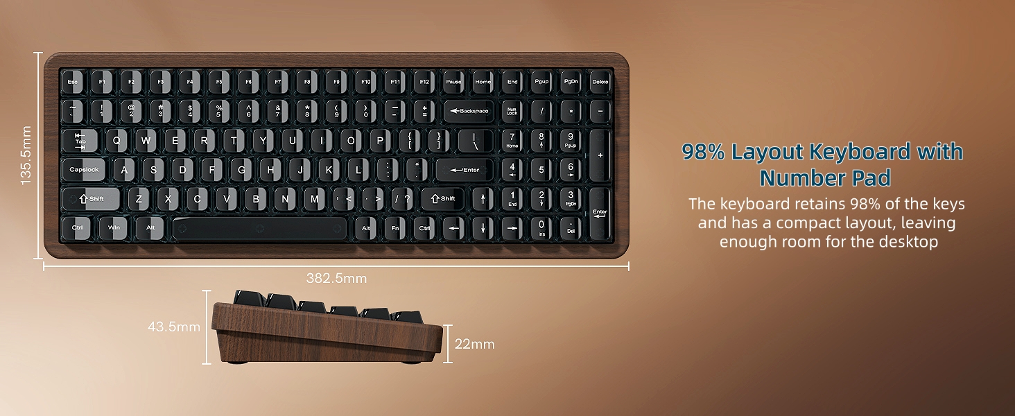 Wood Creamy Keyboard with Number Pad, Wireless Frog Keyboard Mechanical Gaming Keyboard