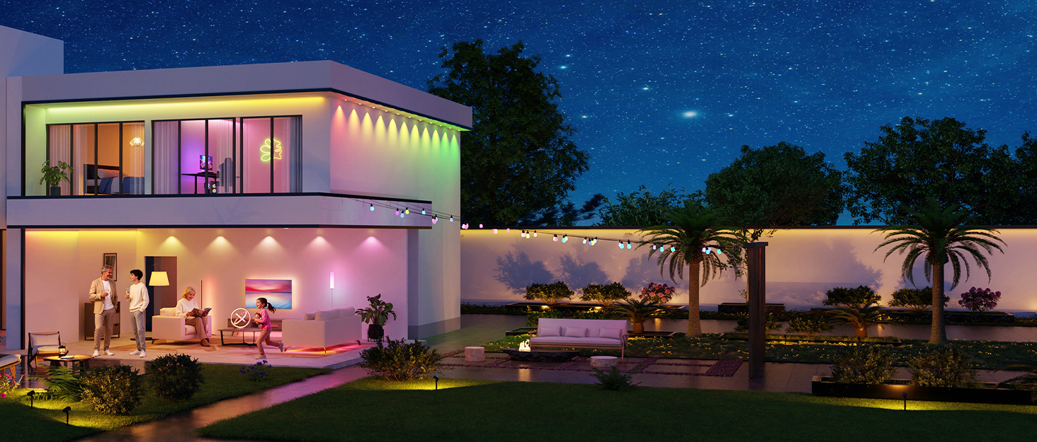 Modern luxury home exterior shots at night showcasing illuminated architecture, featuring multiple views of clean lines, pool area, and ambient lighting against dark sky.