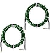 JoikYoik Guitar Cable 10ft 2-Pack, Tweed Cloth Braided Instrument Cable, TS 1/4 Inch Angled to St...