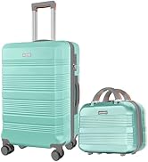 GigabitBest 2-Piece Carry On Luggage Set, 14-Inch Makeup Case &amp; 20-Inch Suitcase, PC+ABS Hardshel...