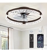LEDIARY 20 Inch Low Profile Ceiling Fans with Lights and Remote, Fandelier Ceiling Fan Flush Moun...